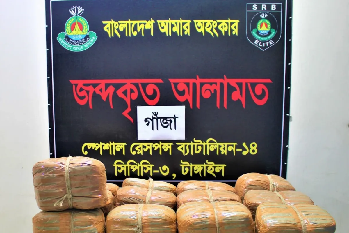 টাঙ্গাইলে র‍্যাবের বড়সড় মাদকবিরোধী অভিযান কাভার্ডভ্যানসহ ৩ মাদক কারবারি গ্রেফতার ১০০ কেজি গাঁজা জব্দ